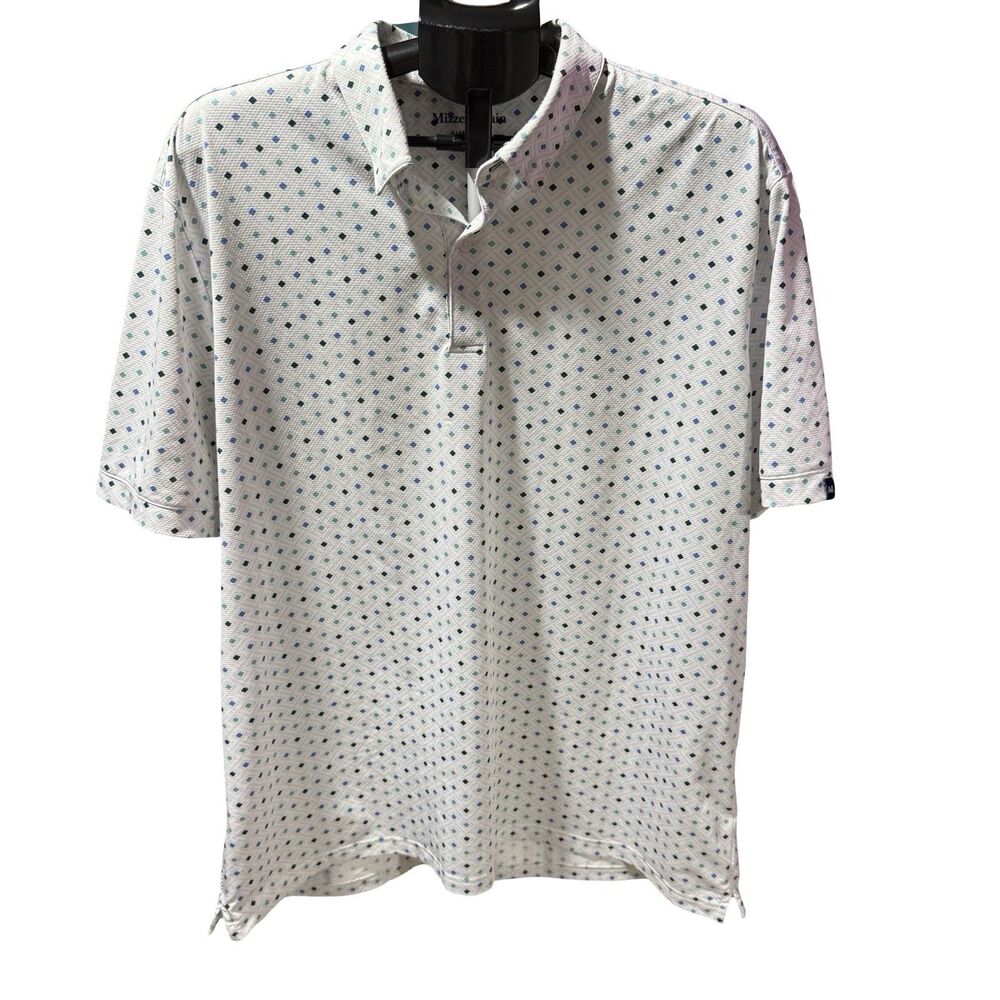 Mizzen + Main Polo Shirt Men’s Size L Classic Golf Stretch Diamond White Print